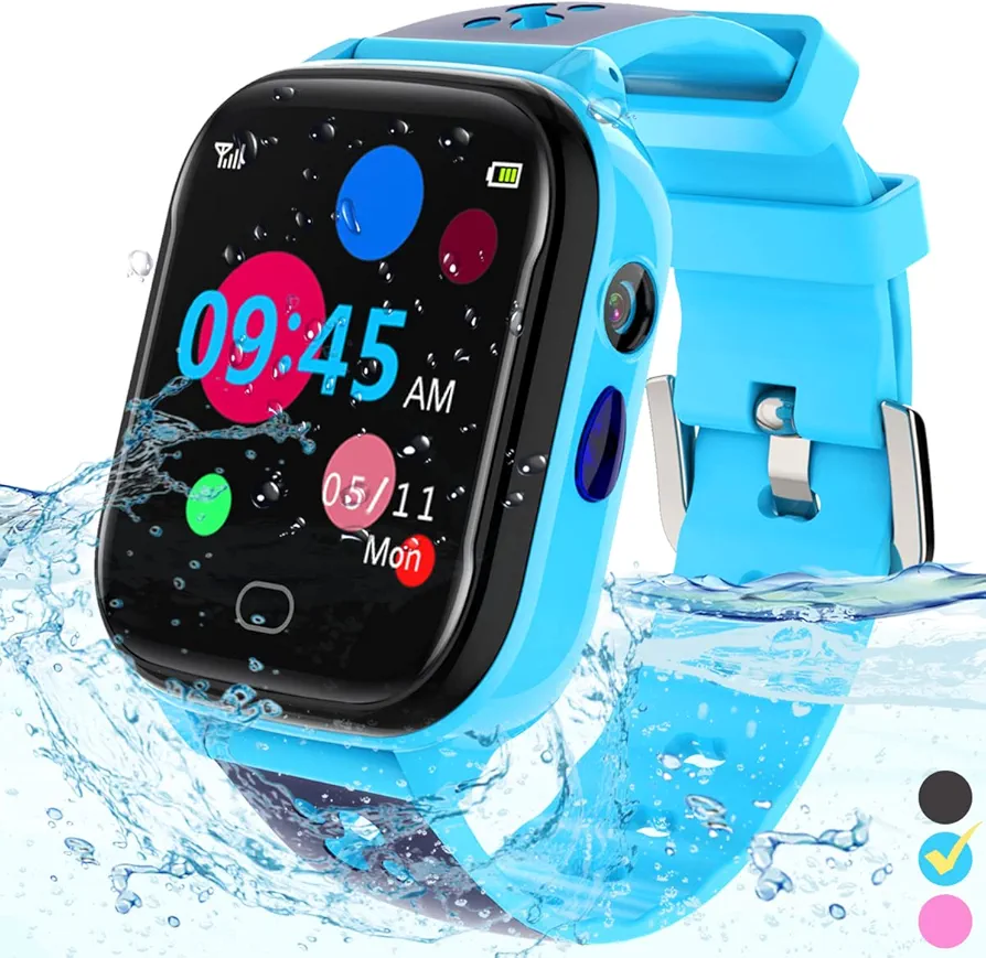 Kids Smart Watch Phone,Games Camera Alarm SOS Call Music MP3 Player HD Selfie Camera IP67 Waterproof 2G Smartwatch for 3-13 Years Children Birthday Gift (Blue)