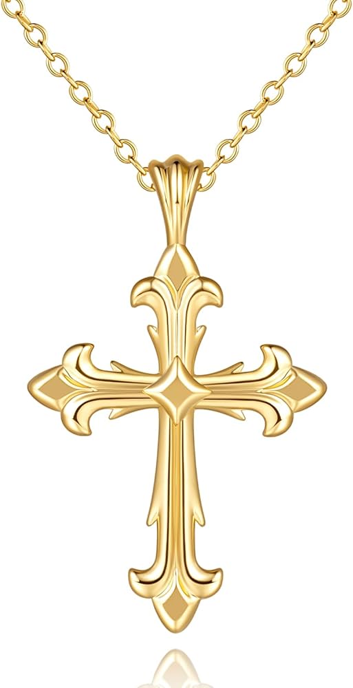 Cross Necklace 14K Gold Cross Necklaces for Women Crucifix Necklace Gold Cross Pendant 45+8cm Gifts for Women