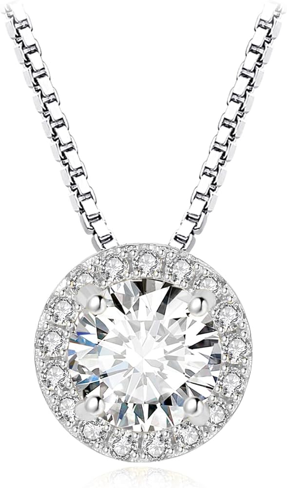 JewelryPalace Halo 1.2ct Moissanite Round Cut Pendant Necklace for Women, 14K White Yellow Rose Gold Plated 925 Sterling Silver Necklace for Her, Simulated Diamond Jewelry Sets 18 Inches Chain VVS D-F