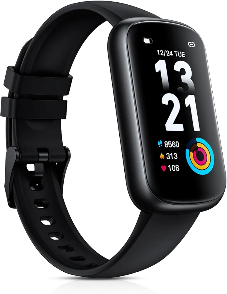 Fitness Tracker Watch with Heart Rate Monitor, 3ATM Waterproof Smart Watch, Health Activity Tracker with Pedometer, Sleep Monitor, Calorie Step Counter, Smartwatch for Women Men Black