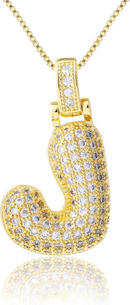 KELMALL Women's Rhinestone Bubble Initial Letter Alphabet Pendant Necklace, Trendy Gold Plated Cubic Zirconia Chunky Name Charm Necklace Personalised Gift- Jewelry Box Packed