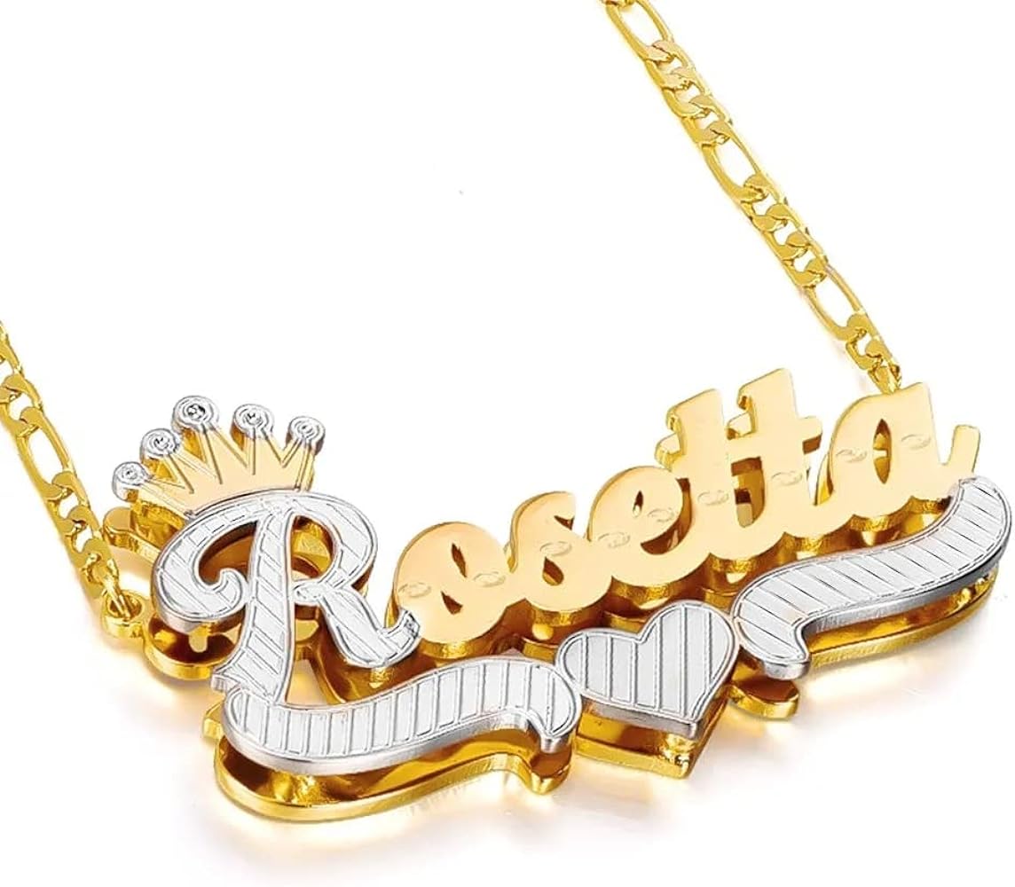Double Plated Name Necklace Personalized Custom Name Necklace Name Plate Necklaces 18K Gold Plated Name Necklaces for Women Nameplate Customized Jewelry Gift for Women