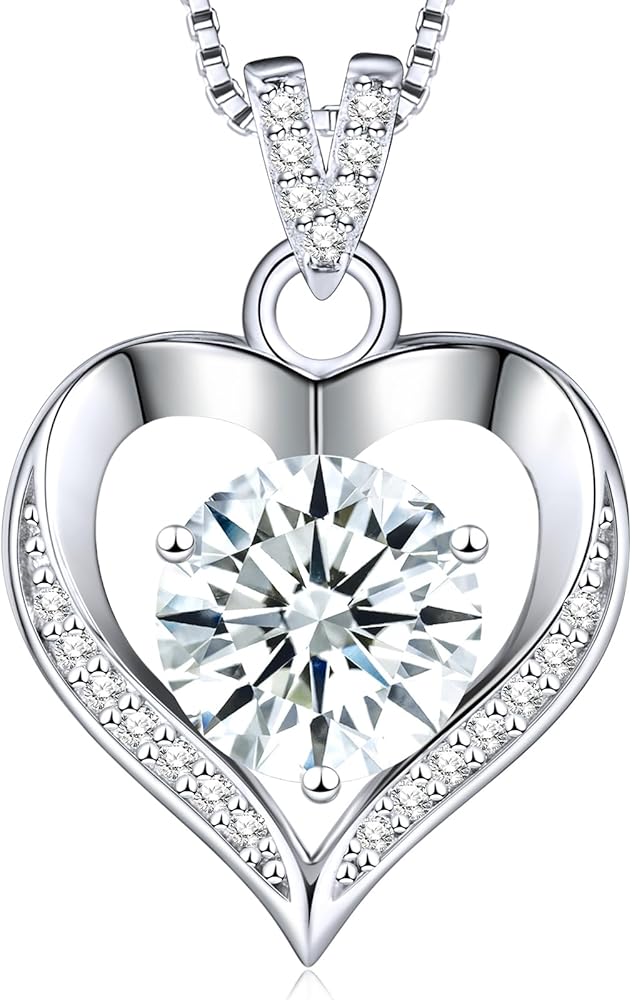 Moissanite Heart Necklace for Women - Engraved 'I Love You' Gift for Wife Girlfriend Mom, 1-3 Carat D Color VVS1 Diamond Pendant, 925 Sterling Silver with White Gold Plating, 18+2” Silver Chain, Anniversary or Birthday Wedding Gift