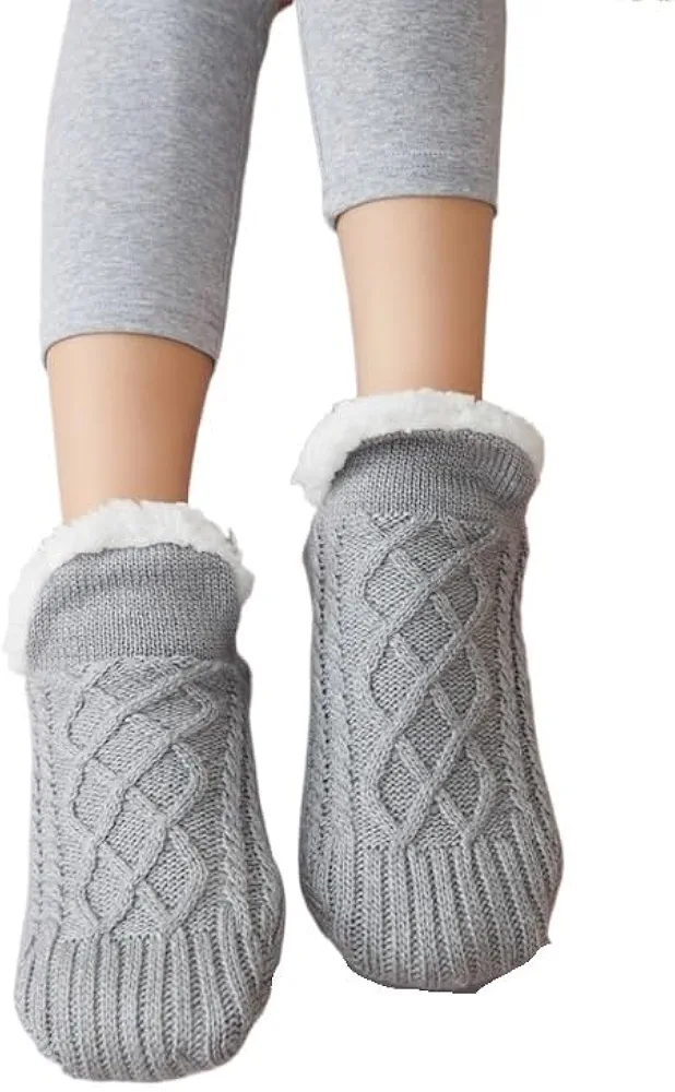 Thickened Winter Woven Thermal Cashmere Socks Floor Socks Women Carpet Home Plus Socks Velvet Sleep Socks Slippers Boat Socks (Color : Gray, Size : 35-39)