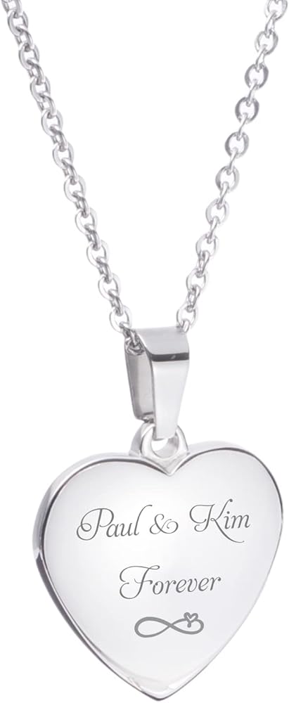 Personalized Silver Heart Necklace Pendant Custom Engraved Free
