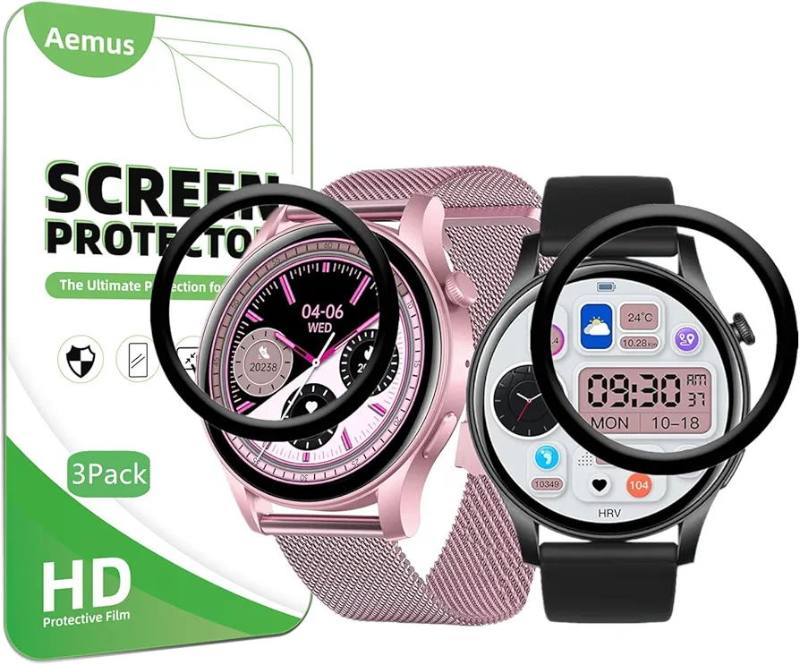 Screen Protector Compatible for VKAROOD Smart Watch 1.43" (3 Pack) 3D Full Coverage Compatible for Efolen、Moocii KC88 Smartwatch