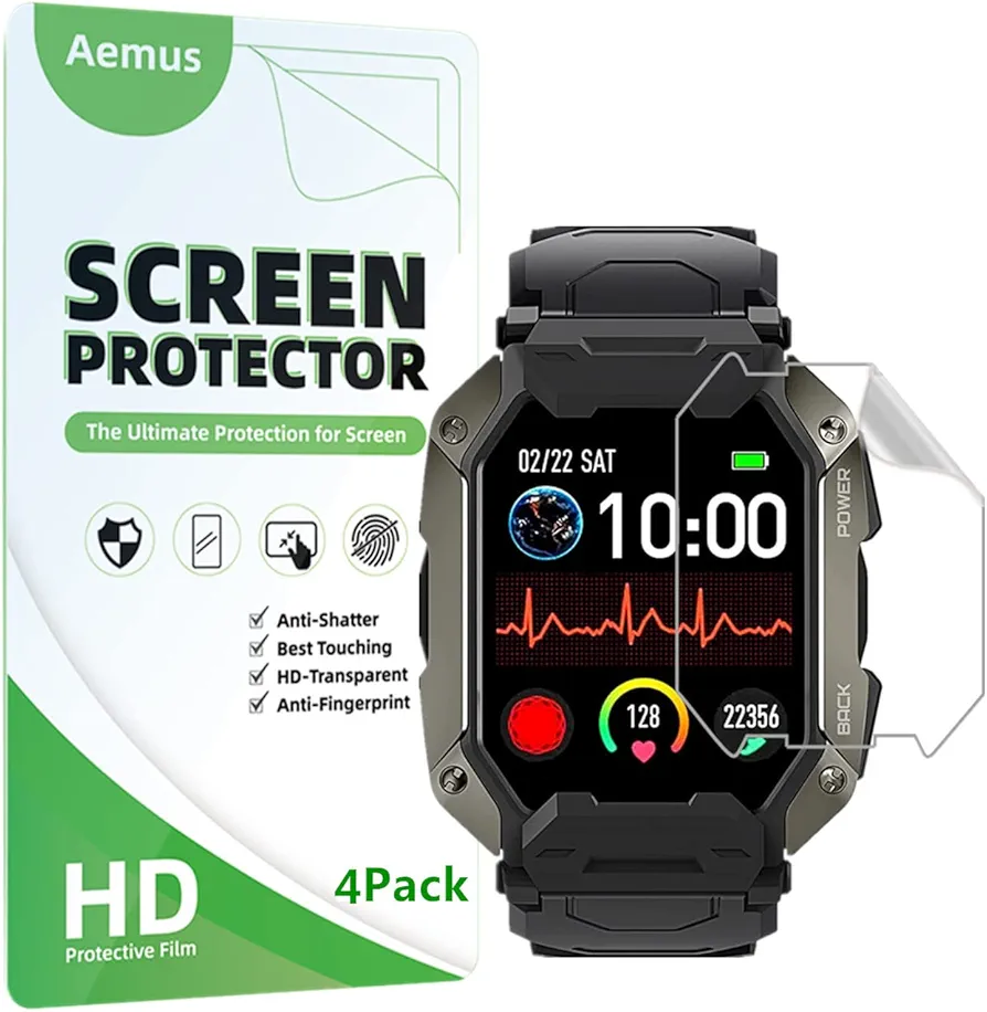 Compatible for AMAZTIM C20 Smart Watch Screen protector (4 Pack) HD PET Film, Compatible for Kospet Tank M1 Pro/Carbinox Titan Pro/Slothcloud/PYRODUM GT600 Smartwatch