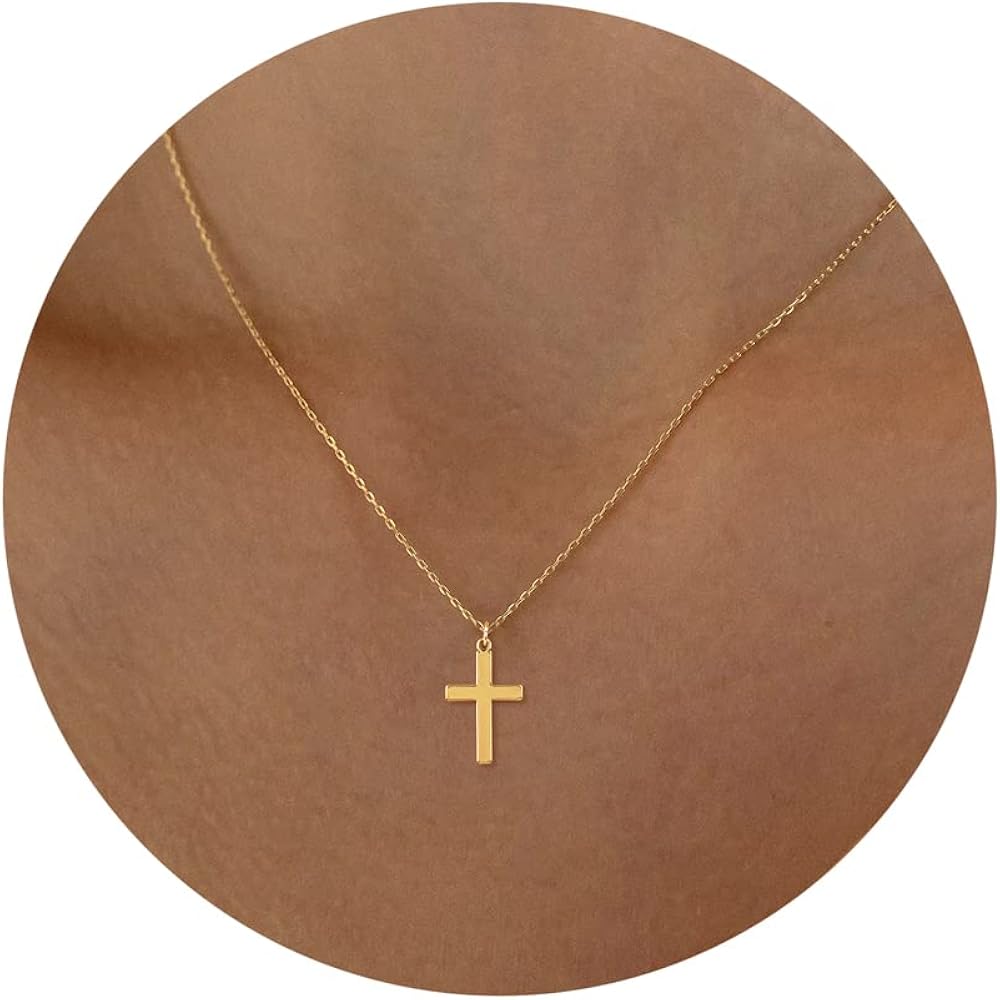 Tewiky Cross Necklace for Women-14K Gold/Sterling Silver Plated Cross Necklaces Simple Cute Layered Pendant Necklaces for Women Trendy Jewelry