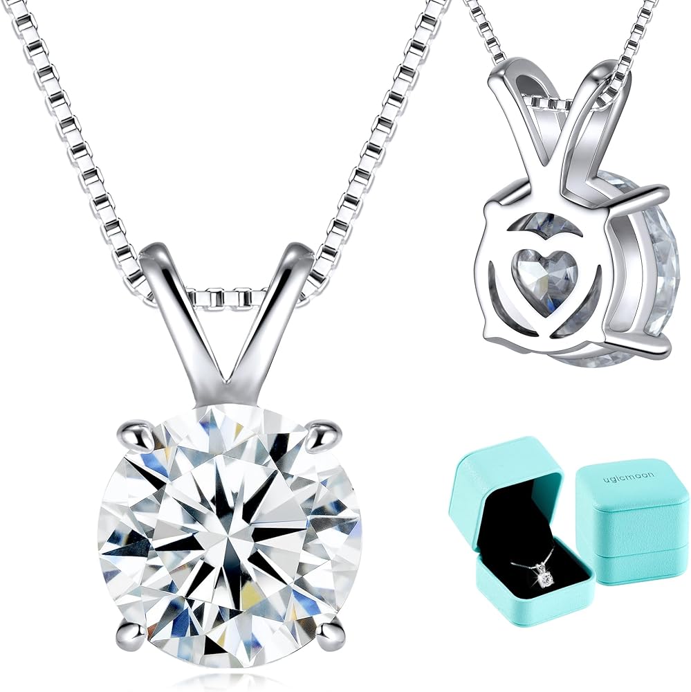 Moissanite Solitaire Necklace for Women, 1-3 Carat Lab Grown Diamond Pendant Jewelry D Color VVS1, S925 Sterling Silver with Gold Plating, 18+2” Silver Chain, Heart Engraving Gift for Wife Girlfriend Mom Yourself on Anniversary Birthday Wedding