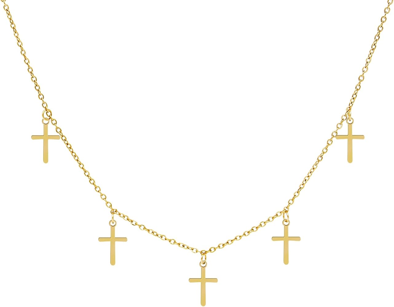 Gold Cross Necklace for Women 14K Gold Plated/Silver Layered Cross Choker Dainty Tiny Double Sideway Cross Pendant Necklace Trendy Jewelry Gifts for Women