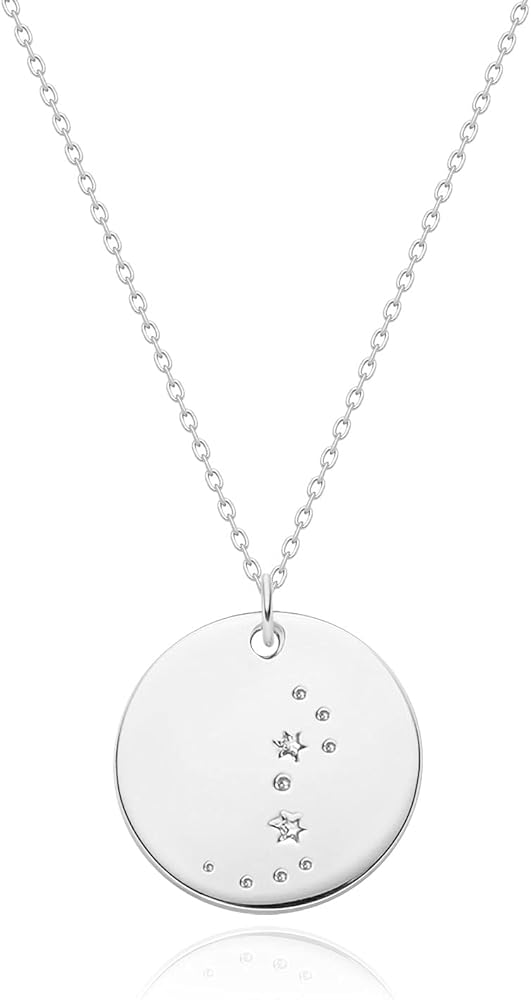 MEVECCO Gold Necklace Coin Disc Zodiac 12 Constellation Star Connected Engraved Horoscope Sign Astrology Pendant 18K Gold Plated Chain Dainty Personalized Simple Jewelry