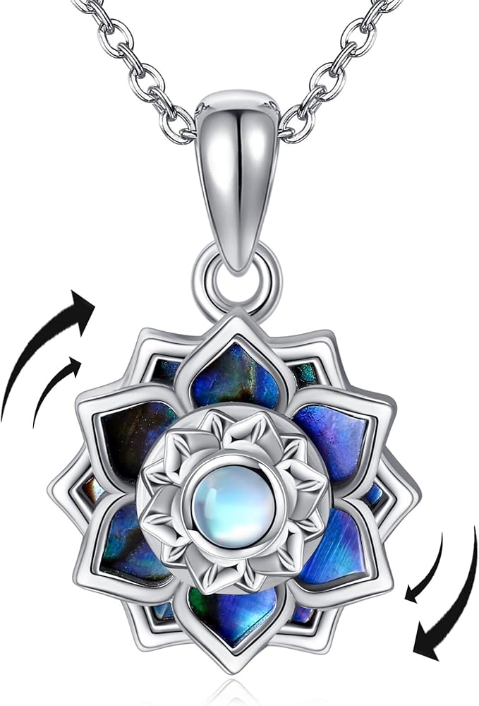 Fidget Jewelry S925 Sterling Silver Moonstone Spinning Lotus Necklace Jewelry Gifts for Women Christmas Gift