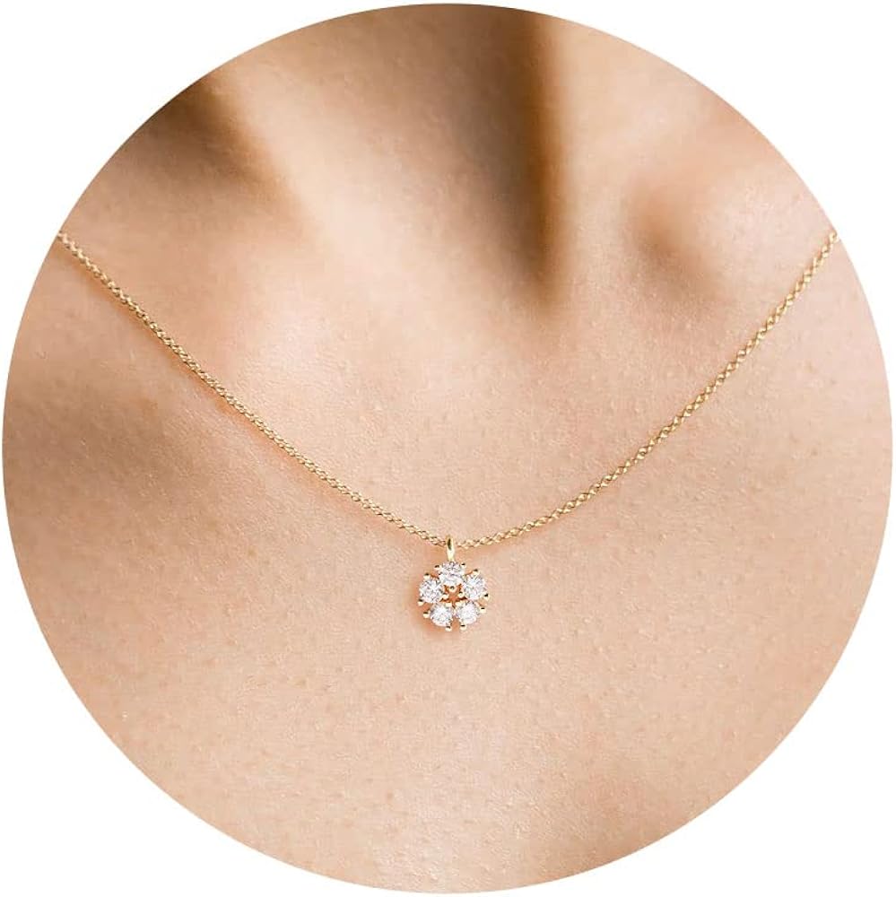 Dainty Necklace for Women, 14K Gold Plated Elephant Bee Cat Dog Bear Moon and Star Necklace Dragonfly Cute Sun Rainbow Necklaces Simple Flower Gold Evil Eye Leaf Necklace