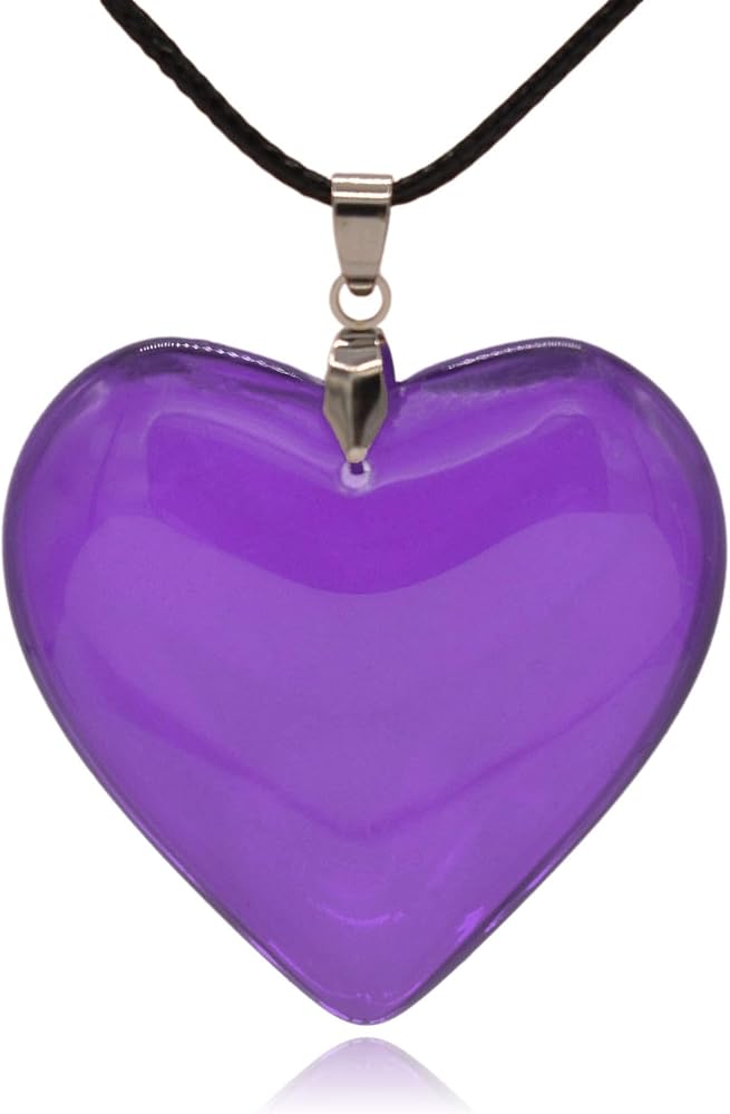 Large Red Semi-Transparent Solid Glass Heart Pendant Necklace