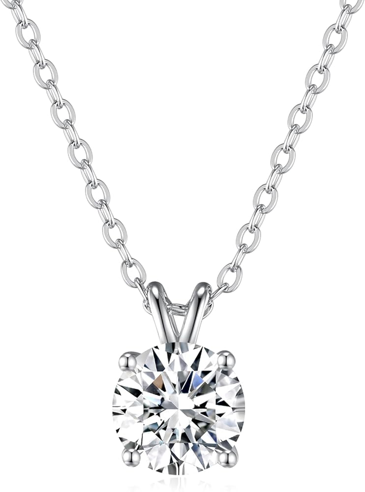 SecreTalk 1-5CT Moissanite Pendant Necklace for Women, 4-Prong 925 Sterling Silver D Color Necklace with Certificate of Authenticity
