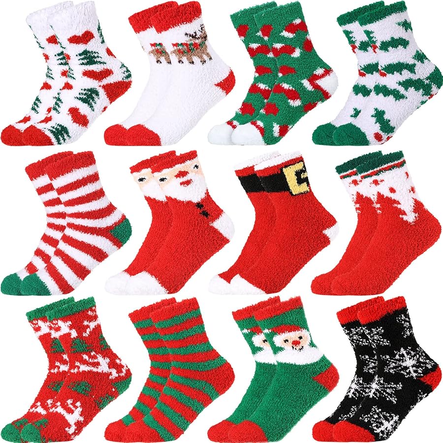 Geyoga 12 Pairs Adult Holiday Socks Fluffy Cozy Fuzzy Socks Warm Colorful Winter Slipper Holiday Socks for Women Men