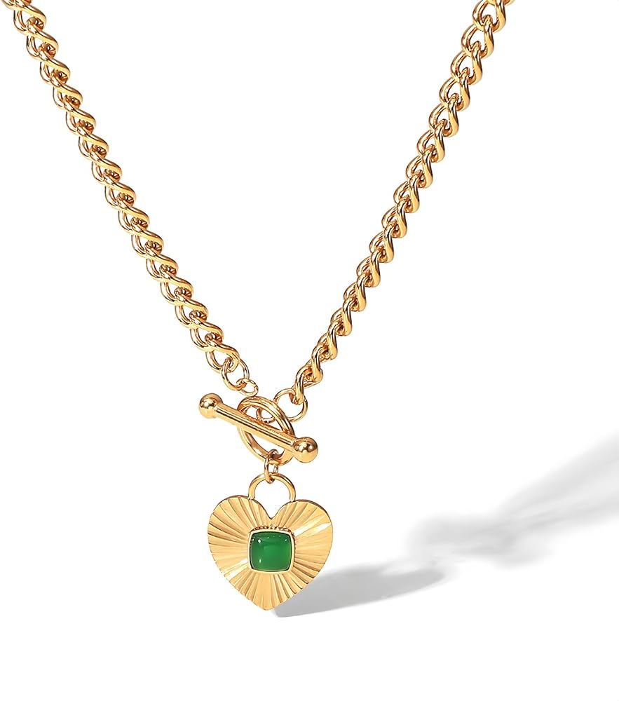Sun Heart Necklace for Women 18K Gold Plated Heart Pendent Necklace Chunky Chain Choker Necklace Hip Hop Charm Necklace Unisex Necklace