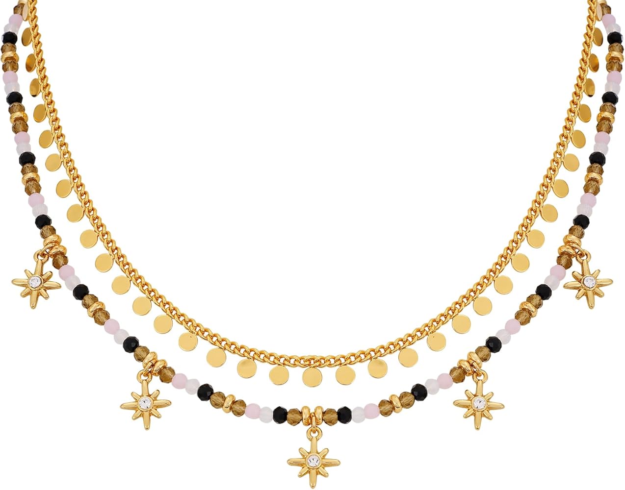 Lucky Brand 2 Layer Trendy Metal Dangle And Beaded Necklace