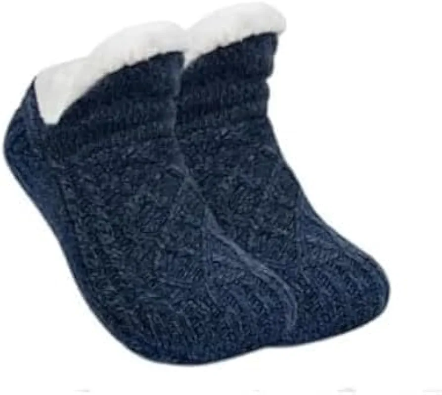 Truecups Fleece Socks, Fleece-Lined Non-Slip Thermal Slippers Socks, Sleep Socks for Men and Women, House Socks(Navy Blue,Large)