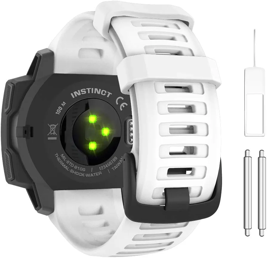 MoKo Watch Strap Compatible with Garmin Instinct Esports/Solar/Tactical/Tide Military Watch,Soft Silicone Adjustable Replacement Band Fit Garmin Instinct 2 Sports GPS Smart Watch - Tundra White