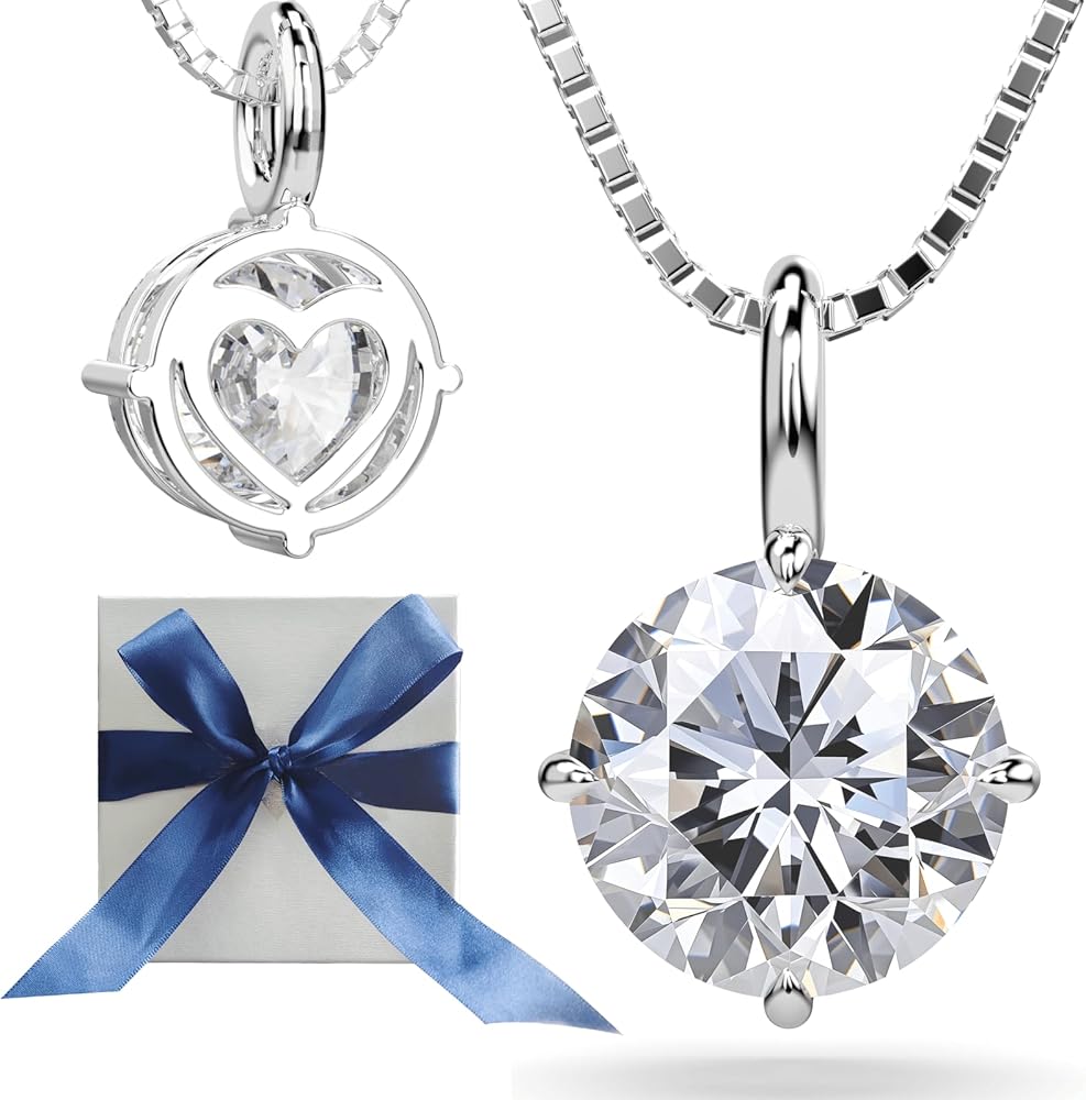 Moissanite Necklace for Women Sterling Silver Jewelry Lab Grown Gem Pendant for Her, Gift for Wedding Anniversary Birthday Christmas Valentines Mothers Day - to My Wife Daughter Girlfriend Mom