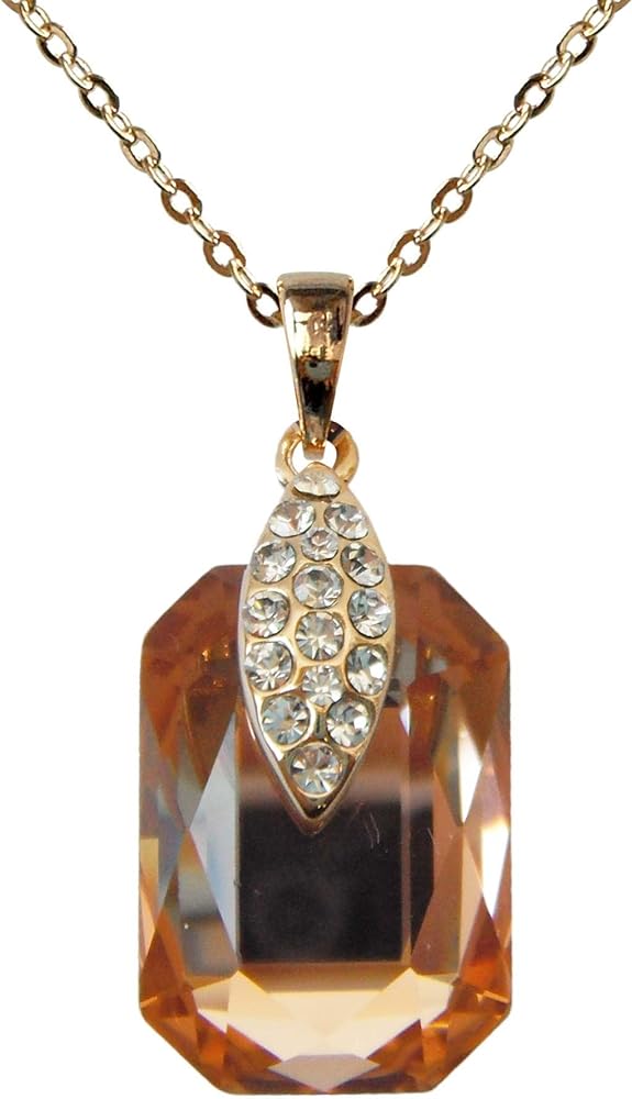 Navachi 18k Gold Plated Crystal Square Zircon Pendant Necklace 16"+2"