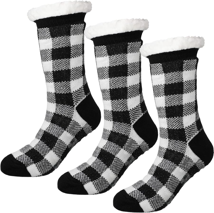 Foaincore 3 Pairs Christmas Women Slipper Socks 2024 Fuzzy Thermal Winter Socks Fluffy Thick Comfy Socks with Grippers