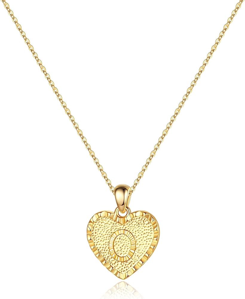 IEFSHINY Heart Initial Necklace for Women - 14K Gold Filled Dainty Heart Pendant Initial Letter Necklaces, Handmade Engraved Alphabet Monogram Necklaces Jewelry Gift Idea for Women