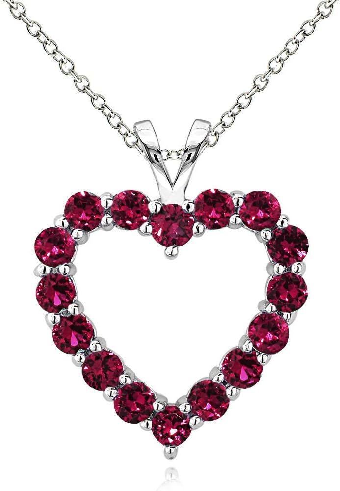 B. BRILLIANT Sterling Silver Genuine, Created or Synthetic Gemstone Open Heart Necklace for Women Bridesmaids