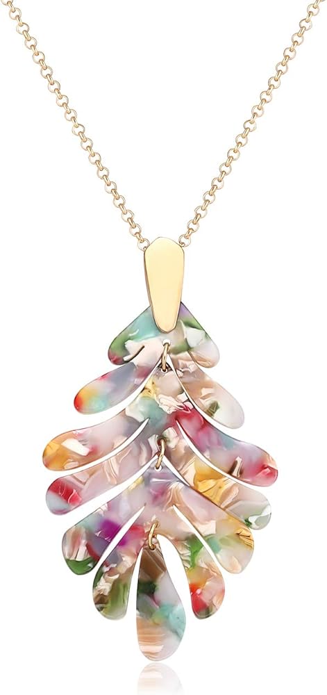 ARATLENCH Acrylic Pendant necklace Earrings – Long Statement Leaf Charm Necklace Tortoise Resin Palm Leaf Earrings Fashion Necklaces Earrings for Women