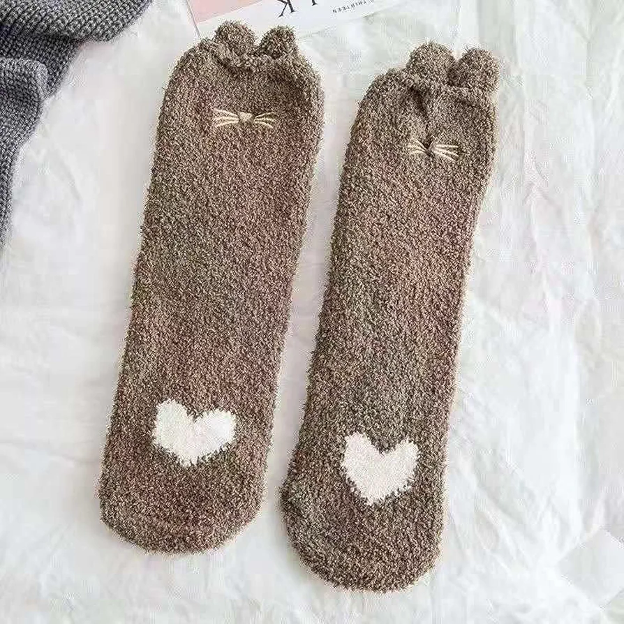 Socks Thickened and Fleece, Coral Velvet Sleep Socks, mid-Tube Socks, Autumn and Winter Floor Socks, Two Pairs