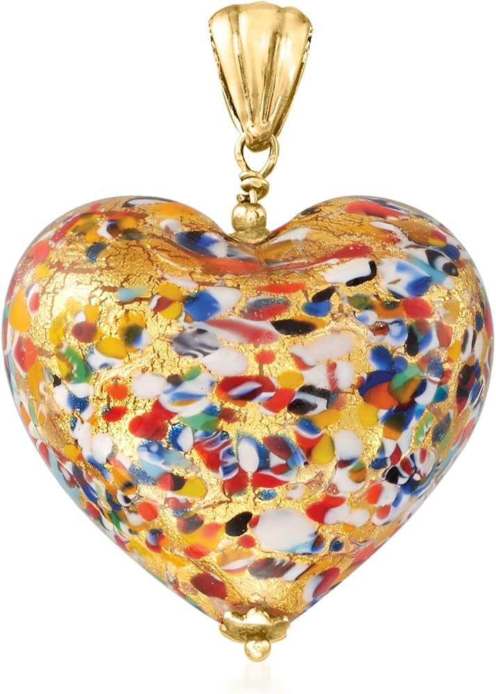 Ross-Simons Italian Multicolored Murano Glass Heart Pendant in 18kt Gold Over Sterling
