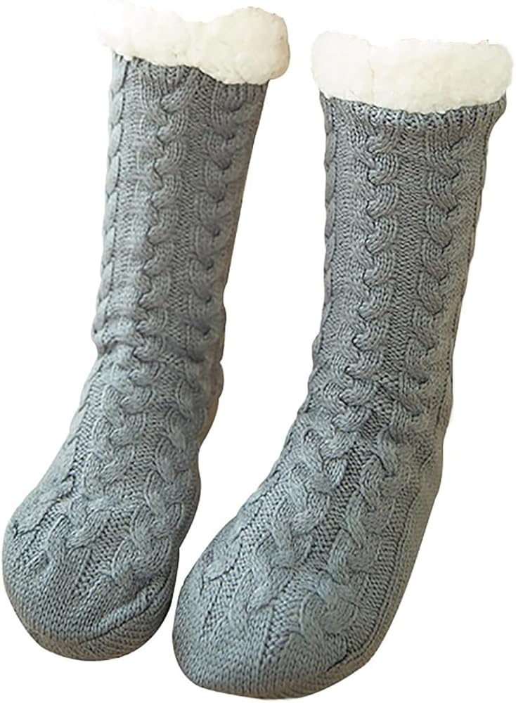 Socks Women's Winter Wool Non-Slip Thickened Slippers Socks, Floor Socks Lamb Flannel Cartoon Socks (US Size 6-10)