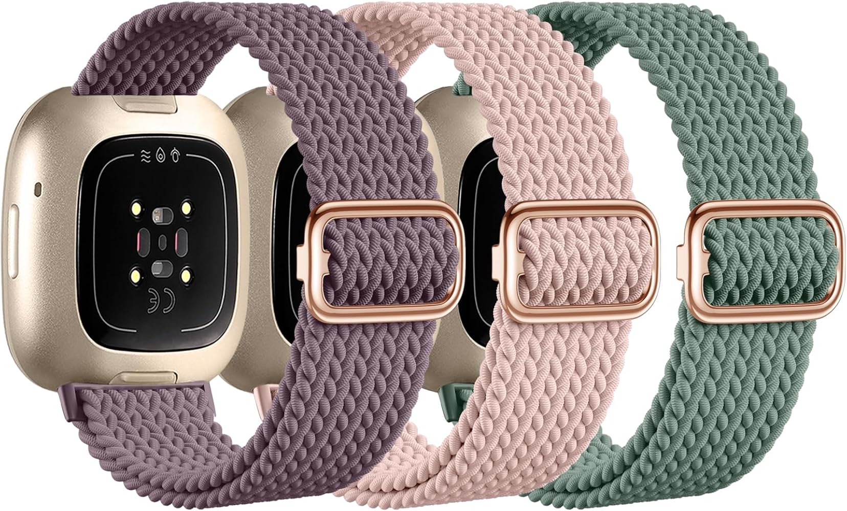 Braided Elastic Band Compatible for Fitbit Versa 4/Fitbit Versa 3/Fitbit Sense/Fitbit Sense 2 Bands Women Men, Soft Stretchy Wrist Strap Fitbit Versa 4 Bands/Versa 3 Smart Watch Bands Accessory