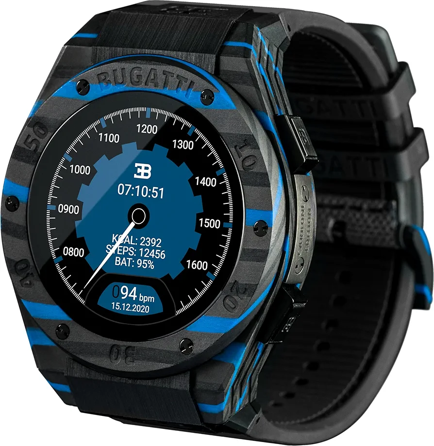 Bugatti Carbone Watch for Men, Limited Edition, 46 mm AMOLED Display, Water-Resistant Smartwatch