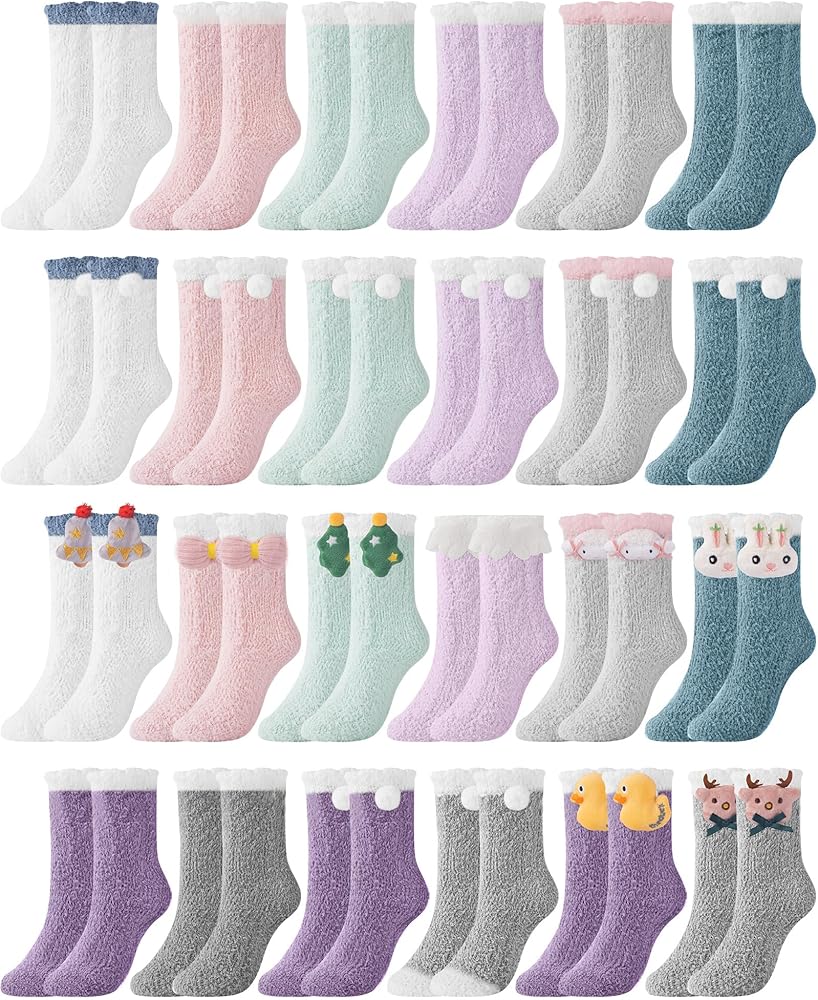 Foaincore 24 Pack Womens Winter Fuzzy Socks Warm Socks Slipper Plush Socks Christmas Socks Stocking Stuffers Gifts for Women