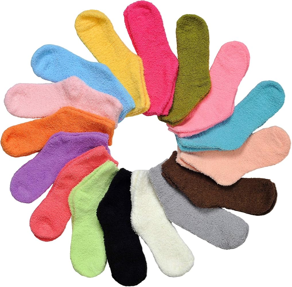 Gellwhu Fuzzy Cozy Socks Women Girls Gifts Fluffy Plush Winter Warm Crew Slipper Sock Solid