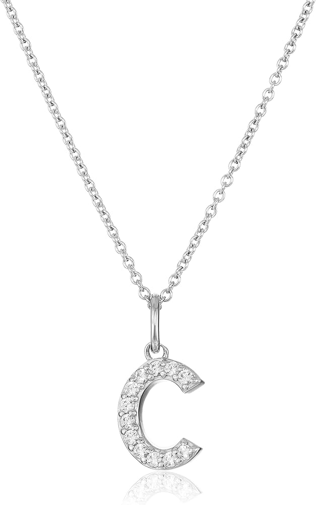 Amazon Essentials Platinum Plated Sterling Silver Infinite Elements Cubic Zirconia Initial Pendant Necklace, 18", (previously Amazon Collection)