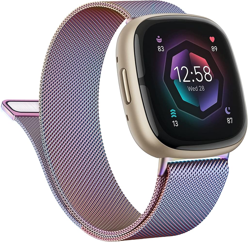 Vanjua Metal Band for Fitbit Sense 2 / Sense Bands, Fitbit Versa 4 / Versa 3 Bands Women Men, Stainless Steel Mesh Magnetic Replacement Bracelet Strap Compatible for Fitbit Sense 2 / Versa 4 Smartwatch