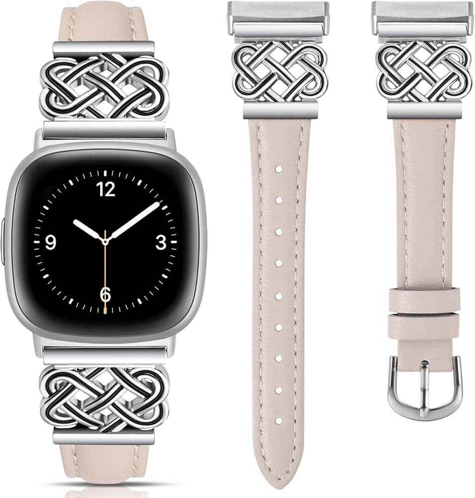 TOYOUTHS Celtic Knot Leather Band Compatible with Fitbit Versa 4/Versa 3/Fitbit Sense 2/Sense Band Women, Slim Dressy Thin Fashion Designer Premium Leather Strap for Versa 3 4 Sense 2 Smartwatch