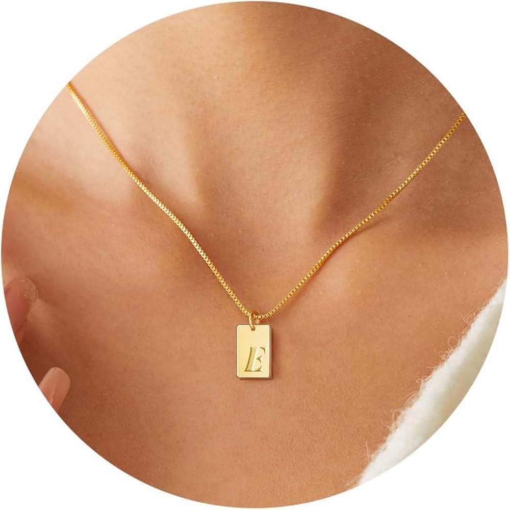 Initial Necklaces for Women - 18K Gold Plated Initial Tag Pendant Necklace Dainty Gold Name Necklace Gold Initial Necklace for Women Gold Necklace for Women Trendy Jewelry Gifts
