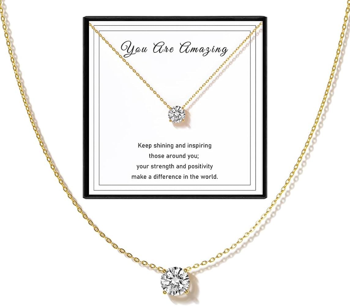 Diamond Necklaces for Women,18K Gold Plated Crystal Solitaire CZ Dainty Choker Necklace Gold Necklaces for Women Jewelry Gifts