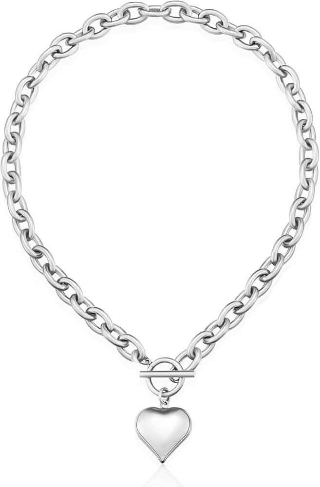 LILIE&WHITE Gold Heart Necklace For Women Chunky Chain Necklace Puffy Heart Necklace Heart Pendant Necklace Colorful Beaded Necklace Jewelry Gift Silver Heart Necklace Bead Necklace