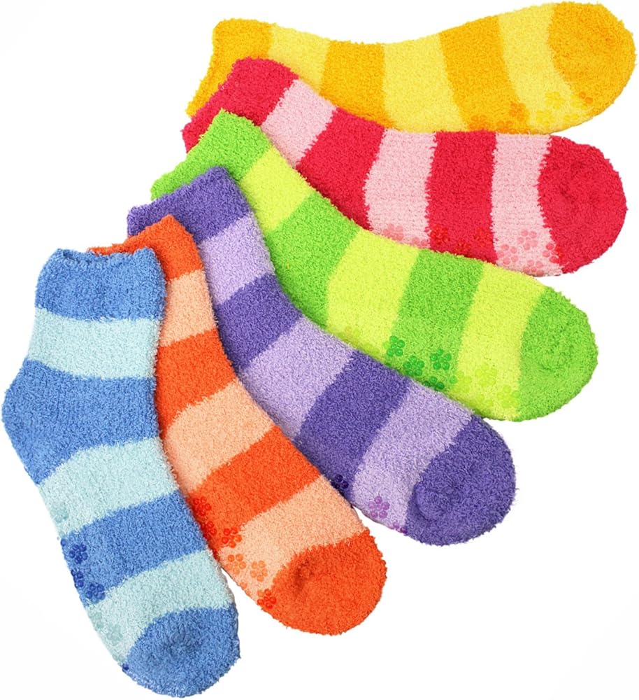 Multicolor Thick Striped 6 Pack Fuzzy Socks