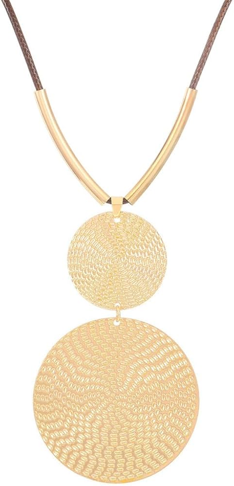 Boho Big Round Disc Long Pendant Necklace for Women Dainty Vintage Disc Circle Coin Y Necklace Cord Chain Fashion Jewelry Gift