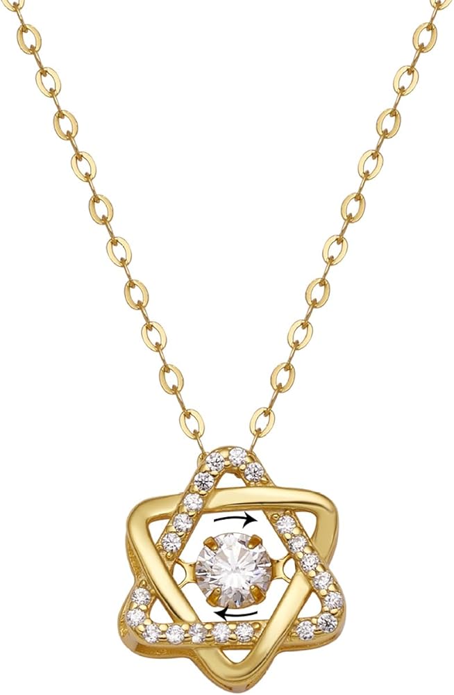 Star of David Pendant Necklace for Women Gold/Silver/Rose Gold Moving Zirconia Pendant Necklace Minimalism Star of David Necklace Funny Star Fidget Necklace Jewelry
