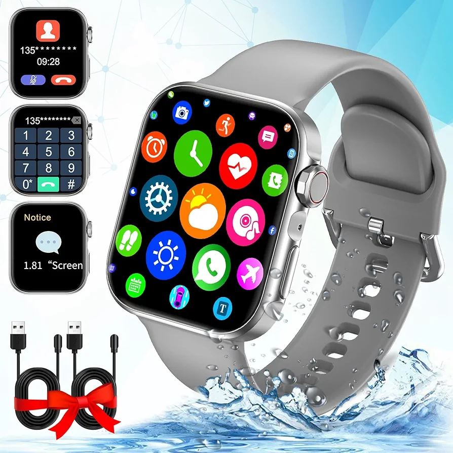 Smart Watch for Android and iOS Phones Women Men,1.81'' Bluetooth Smartwatch Full Touch Screen Answer/Make Call/Text Waterproof Smart Watches, Fitness Tracker Smart Watches for Outdoor Sports Grey