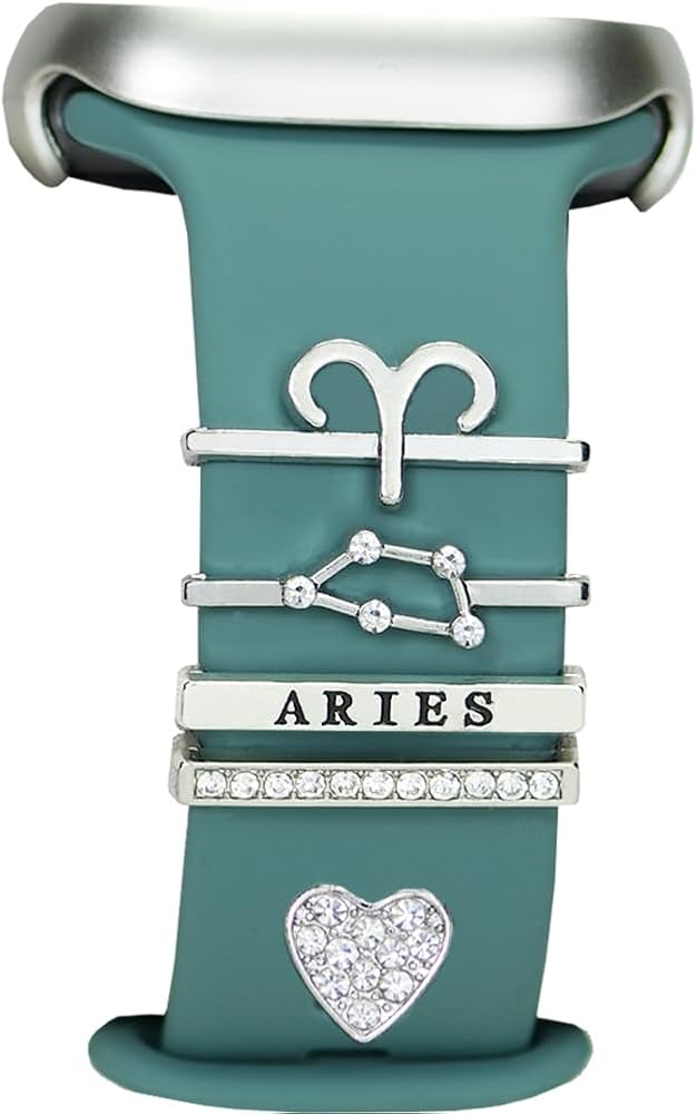 12 Constellations Women Decorative Watch Band Charms for Apple Watch 38mm 40mm 41mm 42mm 44mm 45mm 49mm,Love Heart Slide Ring Loops Jewelry Silicone Smartwatch Strap Accessories , Diamond Metal Charms Nails Studs for Iwatch Band Charms Series Ultra 8 7 6 5 4 3 2 se，for Samsung Galaxy Fitbit(No Band)