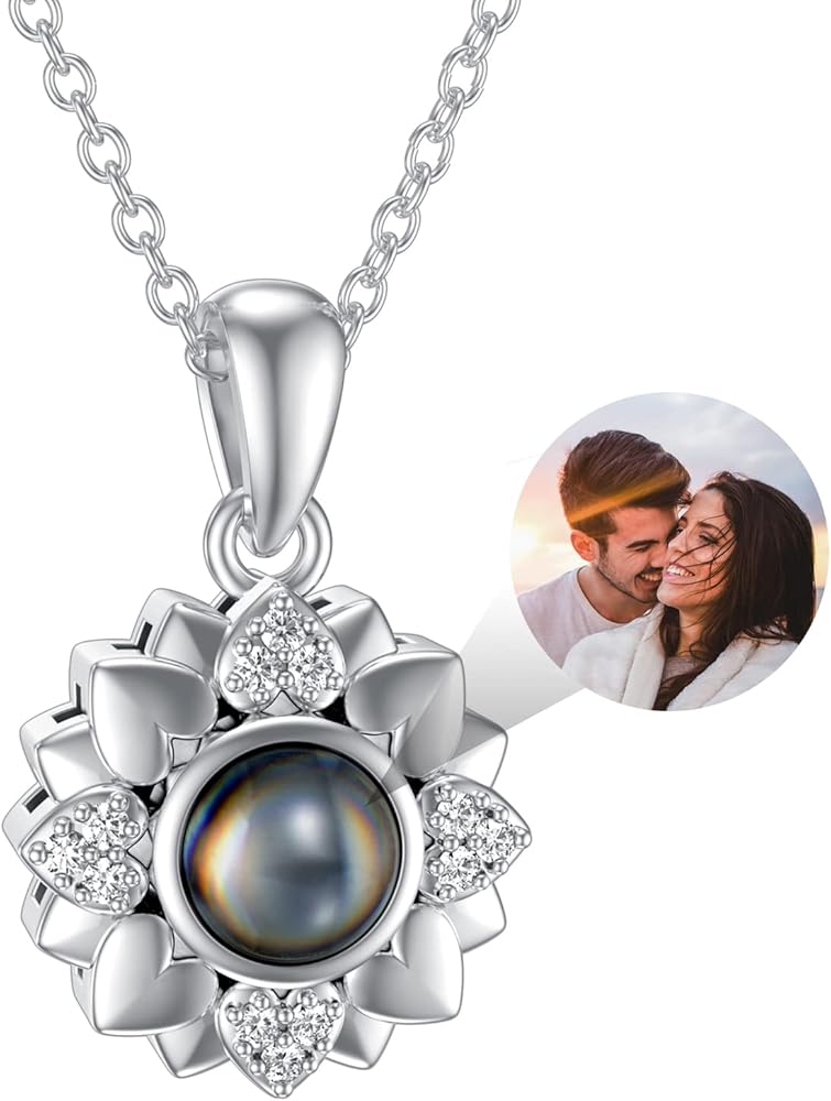 Dorunmo Christmas Gifts Personalized Photo Projection Necklace Sterling Silver Heart/Celtic Knot/Infinity/Butterfly/Dragonfly/Sunflower Pendant Necklace Jewelry Romantic Gifts for Women