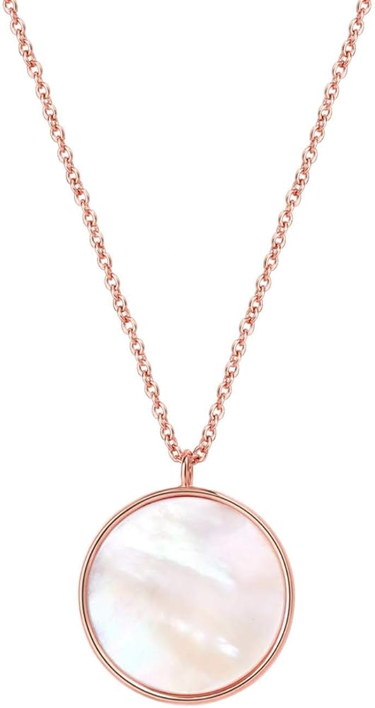 Dainty 14k Gold Plated Mother of Pearl Shell Pendant Necklaces | Cute Round Shell Pendant Necklaces for Women Girls